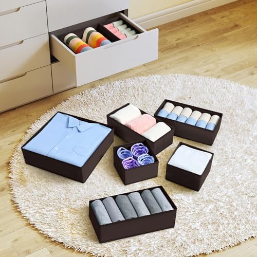 DIMJ Drawer Organizer Clothes, 12 Pack Underwear Organizer, Foldable Closet Organizers, Sock Organizer Bra Organizer, Fabric Dresser Organizer for Clothes, Bra, Socks, Tie (Brown) - Image 6
