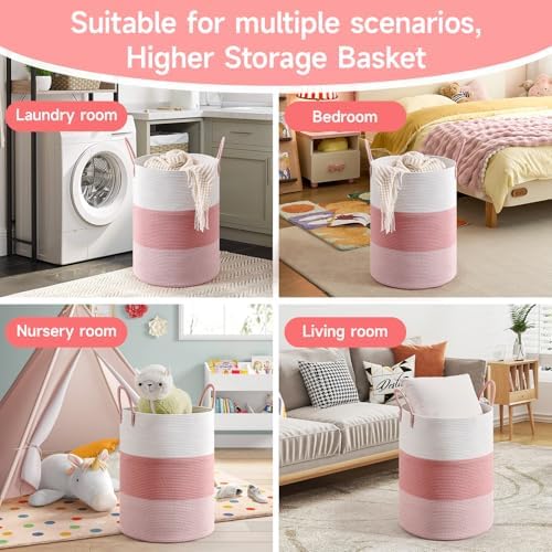 CLHMILY&Z 100L Laundry Basket Round Storage Rope Basket - 18.1x24 Inches - Pink Hamper in Bedreoom and Cute Storage Bin for Blankets, Toys, and Nursery Essentials - Image 5