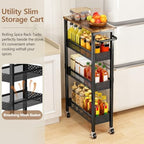 Slim Storage Cart with Wheels, 4 Tier Metal Rolling Organizer with Wood Top and Handle, Narrow Utility Shelf for Kitchen Bathroom Laundry Room, Black - Image 6