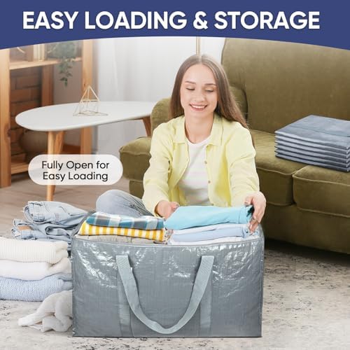 TICONN 8 Pack Extra Large Moving Bags Heavy Duty with Zippers & Carrying Handles, Durable Storage Bags Moving Boxes for Closet Organizers and Storage (8 Pack, Light Grey) - Image 7