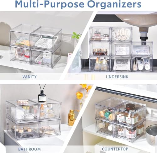 8Pack Acrylic Storage Drawers, Clear Stackable Storage Drawers, Acrylic Storage Bins with Drawers for Fridge Organizers, PlasticDrawers Stackable for Makeup Organizers Cosmetic Display - Image 5