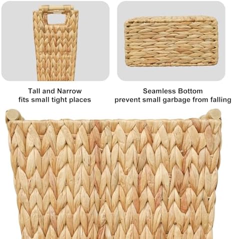 Coeusy 6 Gallon Wicker Trash Can with Wooden Handle,Wicker Waste Basket for Bathroom,Bedroom,Large Narrow Water Hyacinth Trash Basket,Rattan Boho Decor Farmhouse Bathroom Trash Can - Image 7