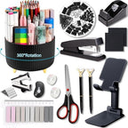 Office Supplies,Black Desk Accessories,Desk Organizer,Phone Stand,Scissors,Stapler,Tape Dispenser,Binder Clips,Staples,Staple Remover,Sticky Notes,Index Tabs,Clear Tape,Mini Box Cutter,Cool Pen.16pcs by suniya