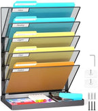 TOPCJ Legal/Letter Size 6 Tier Wall File Organizer,2-in-1 Wall Mounted&Desktop File Holder,2 Installation Methods Screws & Adhesive,Mesh Document Organizer with Label Plate for Home Office by TOPCJ