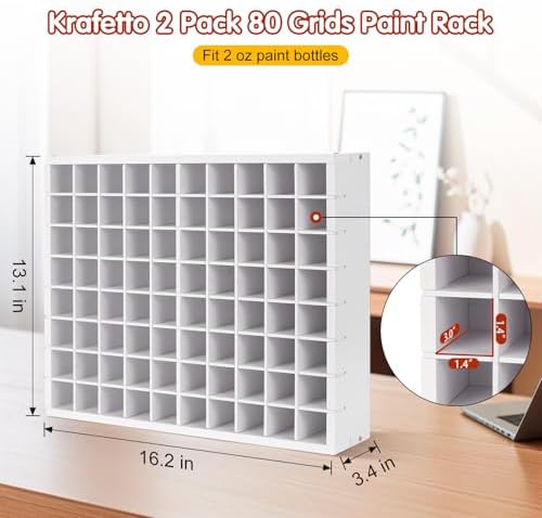 Krafetto 2 Pack 80-Grid Paint Organizer for 2 Oz Bottles, Wall Mount - Image 2