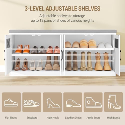 Hzuaneri 47.2" Shoe Storage Bench with 4 Barn Doors & Padded Seat Cushion - Image 4