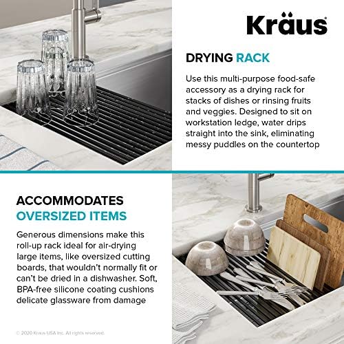 KRAUS Multipurpose Workstation Sink Roll-Up Dish Drying Rack, Colander and Trivet in Aqua, KRM-11AQ - Image 6