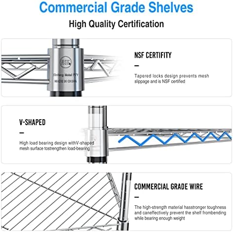 6-Tier NSF Metal Corner Shelf Wire Shelving Unit - 600lbs Capacity, Adjustable, with leveling feet & Shelf Liners - Ideal for Garage, Kitchen - 20" L x 20" D x 72" H - Pentagonal-Shape - Chrome - Image 6