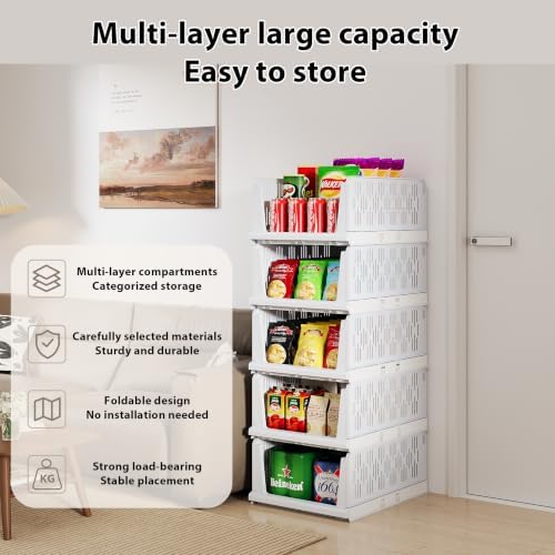 UDEAR 5 Pack Stackable Closet Storage Baskets, Foldable,White - Image 3