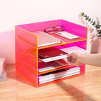 Gelite Acrylic File Organizer for Desk 4 Tiered Stackable Letter Tray Office Paper Storage Desktop Document Sorter, Neon Pink - Image 4