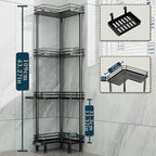 Consumest Corner Shower Caddy Standing - 4-Tier Stainless Steel Shower Organizer with Soap Holder and 4 Hooks, Large Capacity Corner Shelf Stand for Bathroom, Rest Room, Black - Image 7