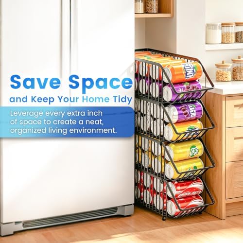 Stackable Soda Can Organizer Rack, Stacking Can Dispensers Refrigerator Organizer Bins Pop Soda Dispenser Canned For Fridge, Freezer, Kitchen, Cabinets (Black, 6) - Image 6