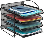 Mind Reader 4-Tier Paper Tray, File Storage, Desktop Organizer, Wall Mountable, File Organization, Metal Mesh, Black by MindReader