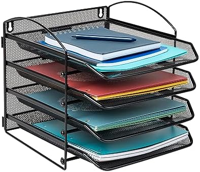 Mind Reader 4-Tier Paper Tray, File Storage, Desktop Organizer, Wall Mountable, File Organization, Metal Mesh, Black by MindReader
