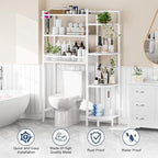K1 Heavy Duty 7-Tier Over The Toilet Storage（With Basket and Paper Hook）Freestanding Above Toilet Shelf with Adjustable Feet，Space Saver Bathroom Shelves 9.3"D x 33.5"W x 63.8"H，Beige White - Image 5