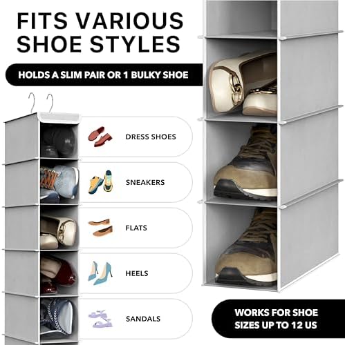 Simple Houseware 2 Pack 10 Shelves Hanging Shoe Organizer, Gray - Image 3