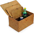 Woven Wicker Storage Bins with Lid, Seagrass Basket for Shelf Organizer, Extra Large, Set of 3 - Image 3