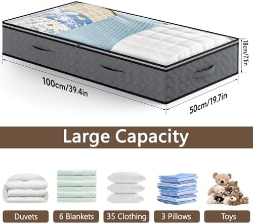 10 Pack Under Bed Storage Containers 90L Underbed Closet Organizer System Collapsible Storage Bins with Clear Window and Reinforced Handles for Bedding Pillows Blanket Towels Clothes Wardrobe Bedroom - Image 2