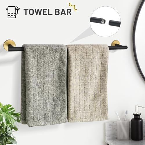 TURS Black and Gold 5 Piece Bathroom Hardware Set, SUS304 Stainless Steel Gold Black Towel Bar Set, 24 Inch Rould Bathroom Accessories Kit Wall Mounted - Image 2