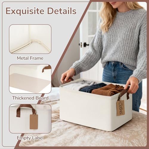 CHICVITA 4 Pack Fabric Storage Bins for Shelves, Metal Frame, 20L Beige - Image 5