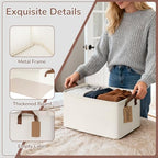 CHICVITA 4 Pack Fabric Storage Bins for Shelves, Metal Frame, 20L Beige - Image 5
