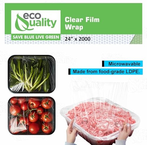 24" x 2000FT Clear Cling PE Food Wrap, Plastic Cling Wrap with Dispenser Cutter Box - BPA Free, Food Safe, Plastic Film Roll, Microwave & Freezer Safe Stretch Wrap for Food Service & Home Use (10) - Image 3