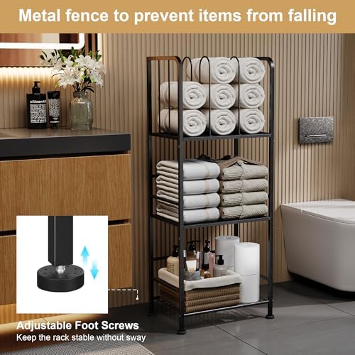 3-Tier Freestanding Towel Racks for Bathroom, Black Towel Rack Stand - Image 6