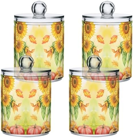 MNSRUU 4 Pack Qtip Holder Organizer Dispenser Watercolor Sunflower Pumpkin Bathroom Storage Canister Cotton Ball Holder Bathroom Containers for Cotton Swabs/Pads/Floss - Image 7