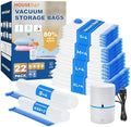 HOUSE DAY 22 Pack Vacuum Seal Bags For Clothing Travel, 80% Space Saving Travel Vacuum Bags with Electric Pump, Vacuum Storage Bags For Clothes, Comforters, Blankets, Moving, Storage & Organization by HOUSEDAY