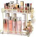 Bathroom Organizer Countertop Perfume Organizer Makeup Organizer Cosmetics Storage Display Rack Vanity Tray Dresser Steel Gold Shelf Transparency Wavy Acrylic Tray (2 Tier Golden) by Megier