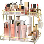 Bathroom Organizer Countertop Perfume Organizer Makeup Organizer Cosmetics Storage Display Rack Vanity Tray Dresser Steel Gold Shelf Transparency Wavy Acrylic Tray (2 Tier Golden) by Megier