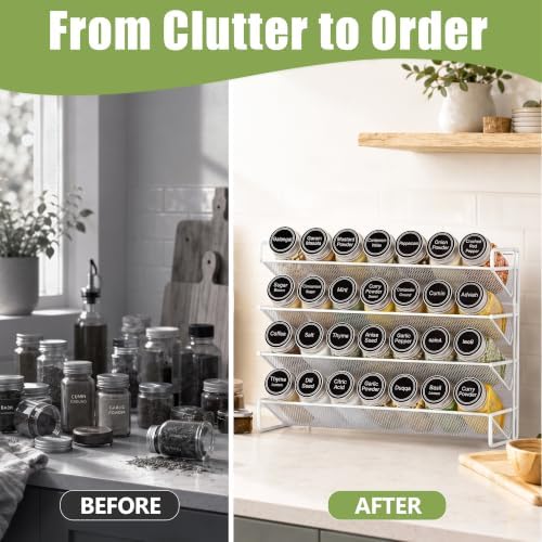 UVIAHOMI Spice Rack Organizer for Cabinet with 28 Spice Jars, 386 Spice Labels, Magnetic Spice Rack for Refrigerator, Seasoning Organizer for Countertop, Kitchen, Pantry — 13.2" W x 9.8" H, White - Image 4