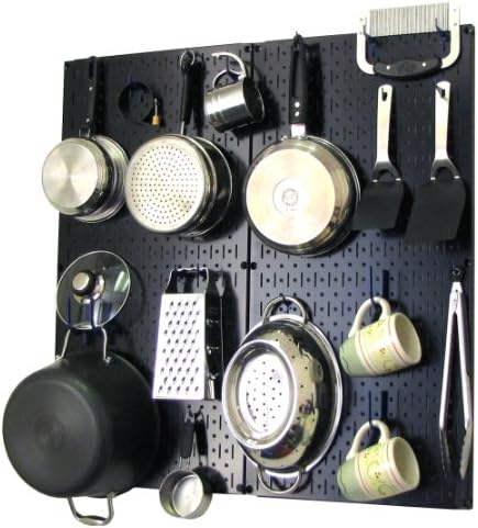 Wall Control Kitchen Pegboard Organizer Pots and Pans Pegboard Pack Storage and Organization Kit with Black Wall Board and Blue Accessories by Wall+Control