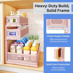 Under Sink Organizer, 3-Tier Thickened Metal Pull out Cabinet Organizer Shelf, Height Adjustable Slide out Storage Drawer Rack for Kitchen Bathroom Pantry Laundry Home Organization, 2-Pack, Pink - Image 6