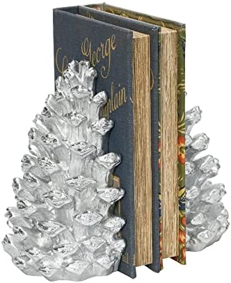 Creative Co-Op Decorative Resin Pinecone Bookends, Silver Finish, Set of 2 - Image 4