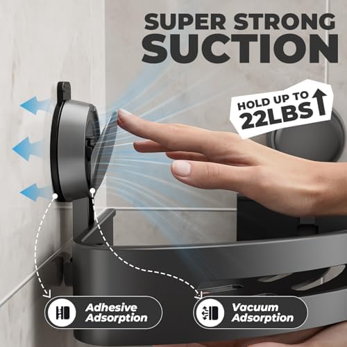 Corner Shower Caddy Suction Cup,Shower Shelves with Hooks,No Drilling Powerful Upgrade Suction Bathroom Corner Organizers and Storage,Removable Waterproof Rustproof Shower Shelf Bathroom Decor(3) - Image 4
