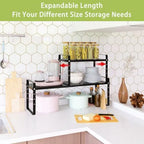 Across-Star Expandable Cabinet Shelf Organizer Rack, Stackable Kitchen Countertop Organizer Storage Shelves, Adjustable Height Pantry Counter Shelf Riser Spice Rack (Black, 2 Pack) - Image 3