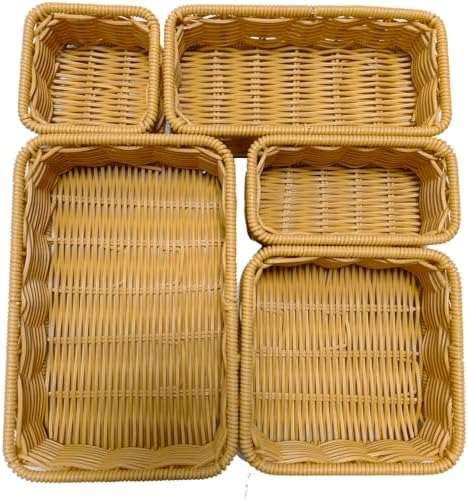 Drawer Organizers- Plastic Rattan Storage Trays for Bedroom, Bathroom, Kitchen, Office, Handwoven organizer, Waterproof and Easy Clean, 1 Set, Natural Color by Thanksforyourattention