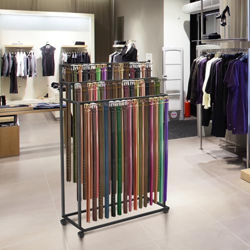 Yaocom Floor Mounted Belt Hanger, Metal Men Closet Display Stand Organizer with Wheels, Ties Scarf Rack Shawls Purse Shelf Storage Holder for Clothing Bedroom Store, 150 x 100 x 40 cm - Image 6
