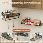 Suction Cup Shower Caddy with 5 Hooks & Towel Rrack 15.7inch Grey - Image 5