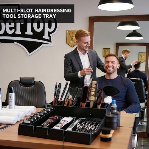 Barber Clippers Station, 15 x 11.8 x 4.3 inch Removable Tray Featuring Dedicated Clippers & Guards Slots and Scissor Razor Slots, for Barber&Salon and Home Stylist Accessories Station Organizer - Image 2