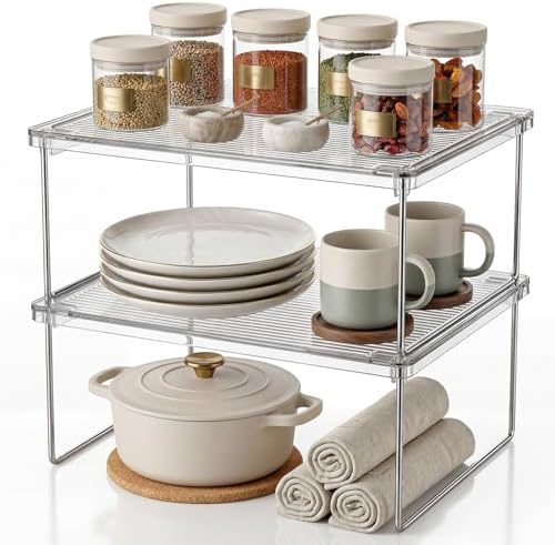 Kitchen Cabinet Organizer Shelf, 2-Pack Clear Stackable Shelf Risers by Unknown