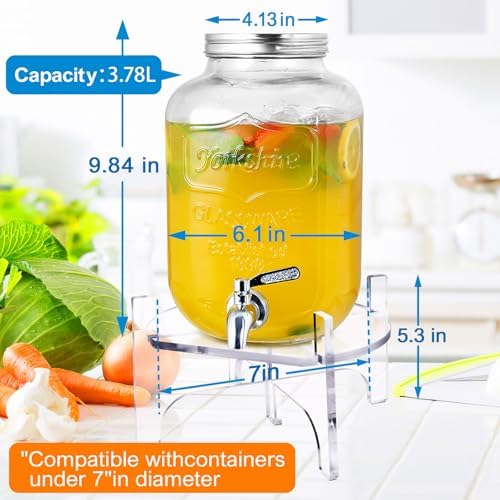 1 Gallon Glass Drink Dispenser with Acrylic Stand, Airtight & Leakproof Lemonade Sun Tea Jar with Lid and Spigot, Beverage Dispenser for Parties, Weddings, Lemonade & Laundry Detergent Dispenser - Image 2