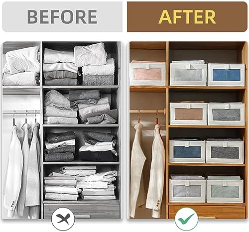 Linen Closet Organizers And Storage, 6 Pack Closet Storage Bins Linen Closet Baskets for Closet Organization Foldable Closet Organizer Bins with Clear Window For Organizing Clothing, Jeans, Shelves - Image 3