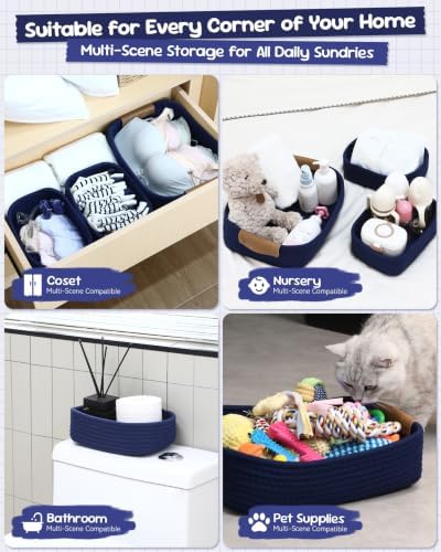 Sea Team Nesting Rectangular Woven Cotton Rope Storage Basket, 3-Pack - Image 4