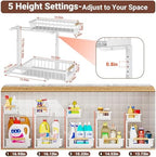 2 Pack Under Sink Organizer, 2 Tier Pull Out Cabinet Organizer with 5-Level Adjustable Height, Sliding Metal Storage Rack for Kitchen Bathroom Pantry, White - Image 2