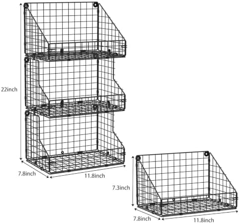 X-cosrack 3-Tier Stackable Detachable Snack Organizer (Large Size), Countertop Display/Wall Mounted Shelf with 5 Hooks Wire Basket Snack Shelf for Office Cabinets, Kitchen, Pantry, 11.8x7.8x22 Inch - Image 3