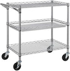 Finnhomy 3 Tier Heavy Duty Commercial Grade Utility Cart, Wire Rolling Cart with Handle Bar, Steel Service Cart with Wheels, Utility Shelf Plant Display Shelf Food Storage Trolley, NSF Listed by Finnhomy