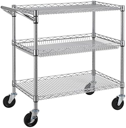 Finnhomy 3 Tier Heavy Duty Commercial Grade Utility Cart, Wire Rolling Cart with Handle Bar, Steel Service Cart with Wheels, Utility Shelf Plant Display Shelf Food Storage Trolley, NSF Listed by Finnhomy
