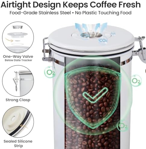 Veken Coffee Canister,39OZ, 2.2lbs,Large Airtight Stainless Steel Container - Image 5